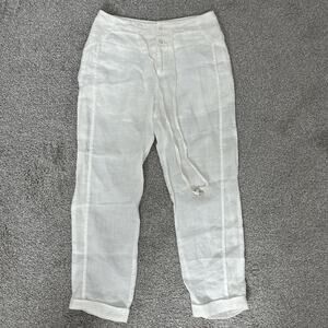 White 100% ramie cropped pants